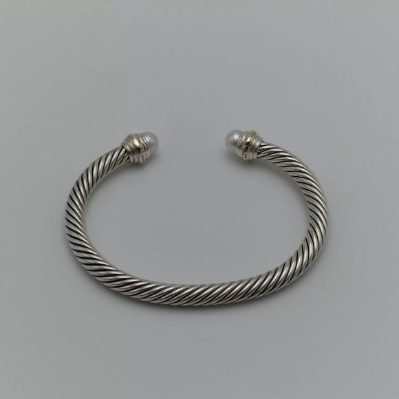 David Yurman Sterling Silver Cable Classic Bracelet with Pearl and 14K Gold, 5mm - Picture 2 of 7